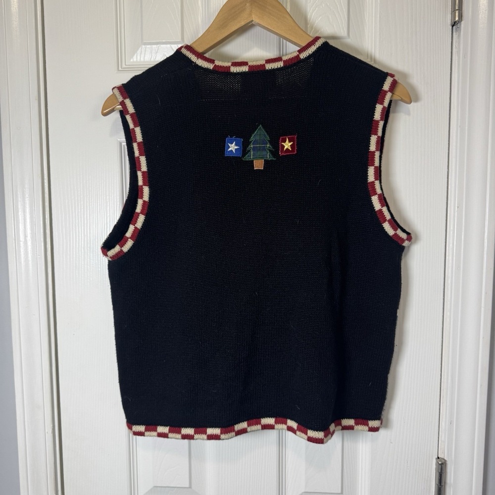 Vtg Designers Sweater Vest Patriotic Christmas Bear Santa Snowman Flag Stars Med - Picture 5 of 6